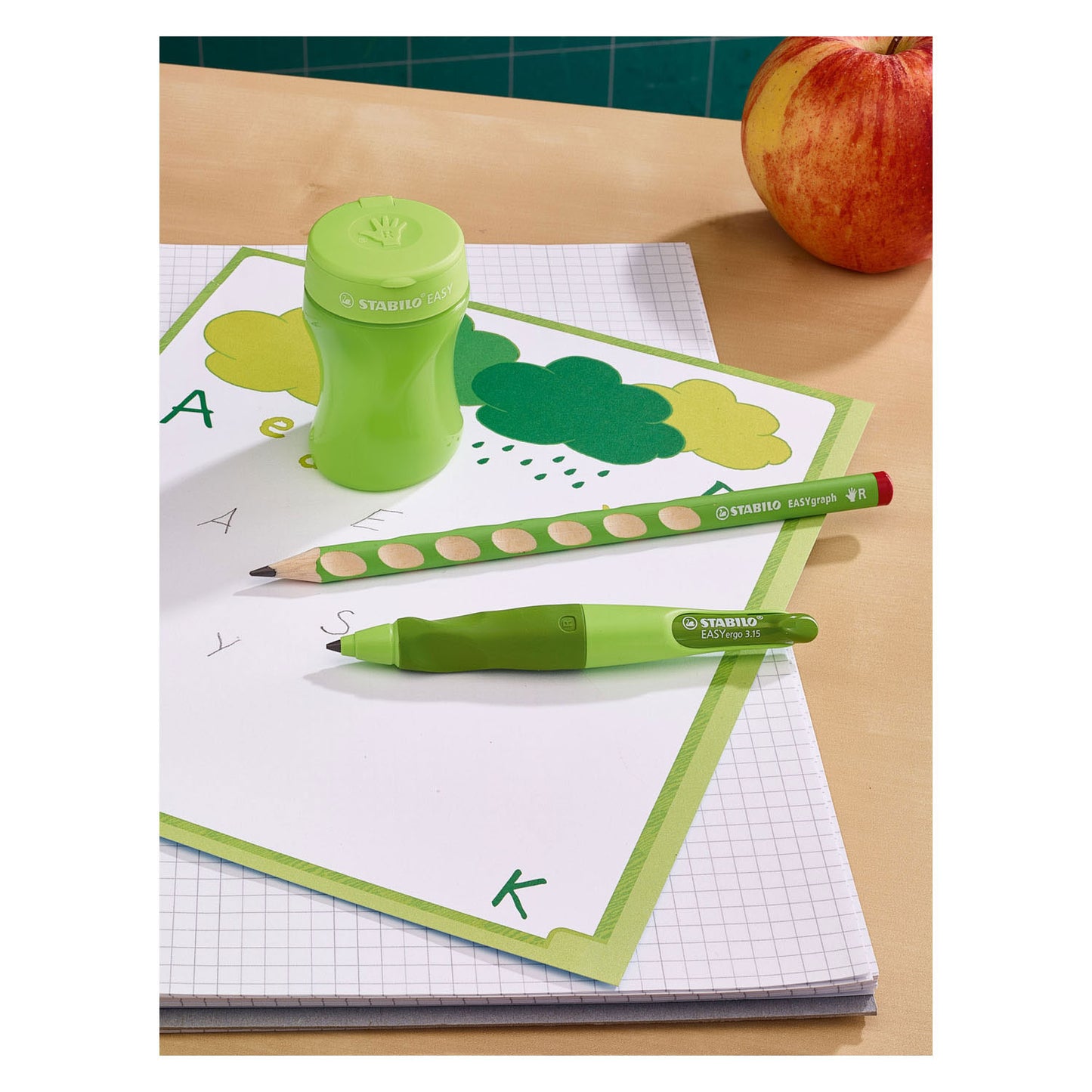 Stabilo Easy 3-en-1 Crayons droits Grinder vert