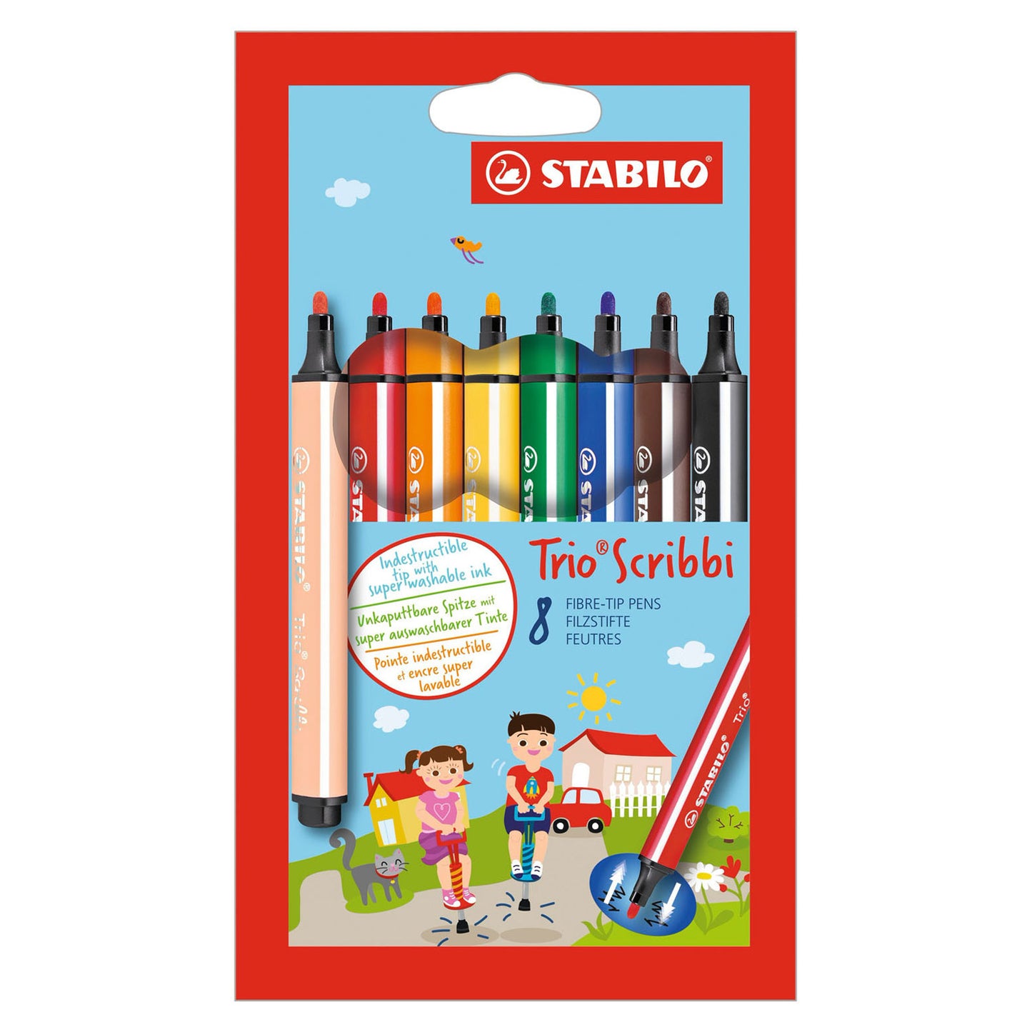 Stabilo trio Scribbi Felt -Tip Pen avec point de trempage Ensemble 8 pièces