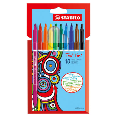 Stabilo Trio 2 en 1 Felt -tip Pen et Fineliner dans un ensemble de 10 pièces