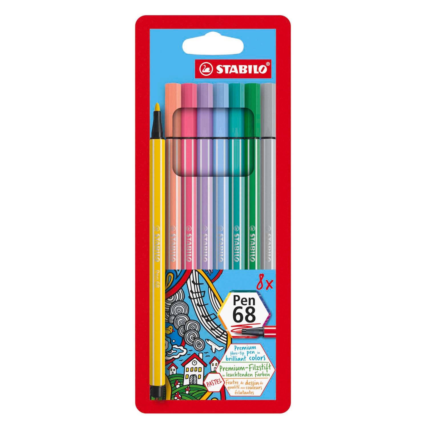 STABILO PEN 68 PASTEL FELT -TIP PEN SET avec 6 pièces