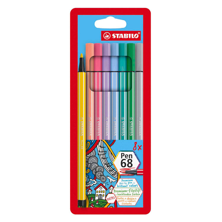 STABILO PEN 68 PASTEL FELT -TIP PEN SET avec 6 pièces