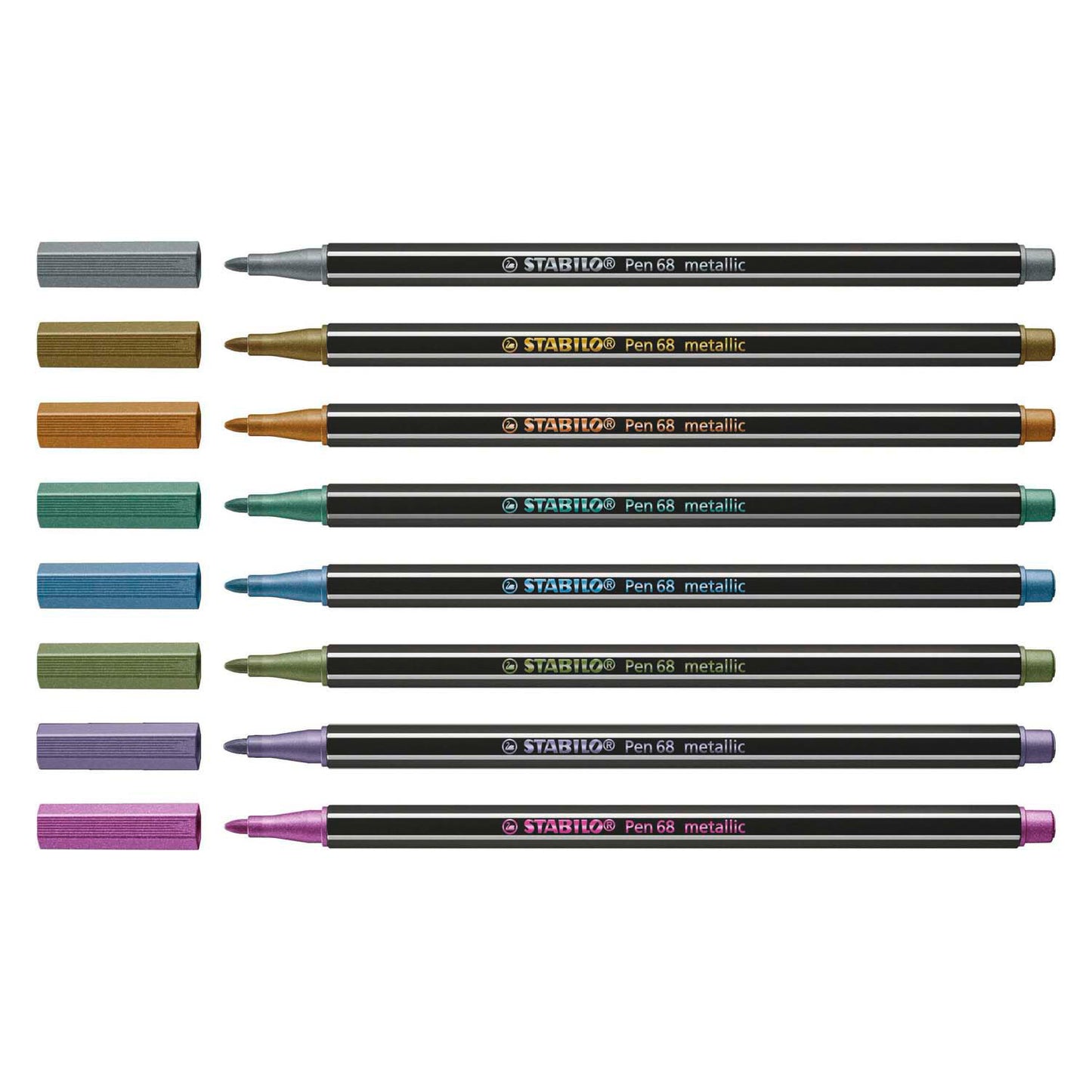 Stabilo Pen 68 Metallic Metal Box Felt -Tip stylos, 8e.