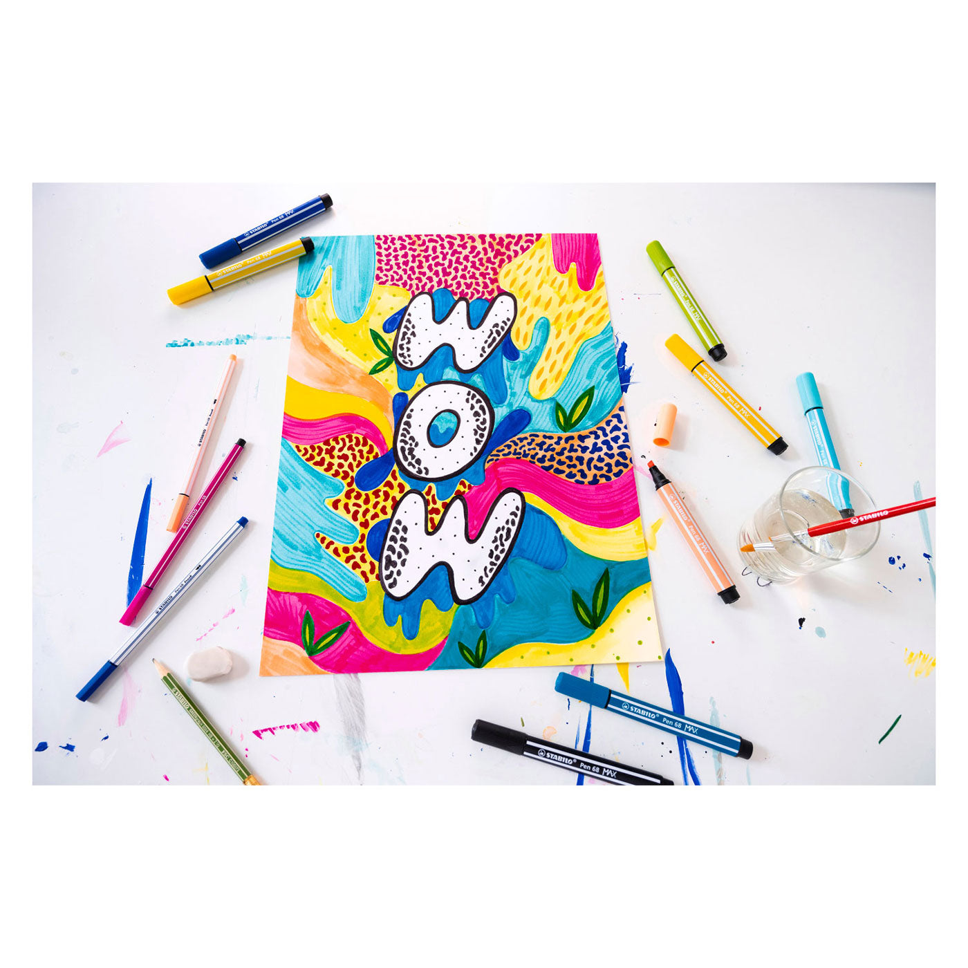 Stilo Pen 68 Max Arty Felt -Tip Pen avec épais pic de burin 24 couleurs