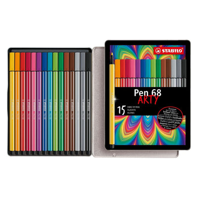 Stylo Stabilo 68 feutres arty dans un étui en métal - 15 pcs.