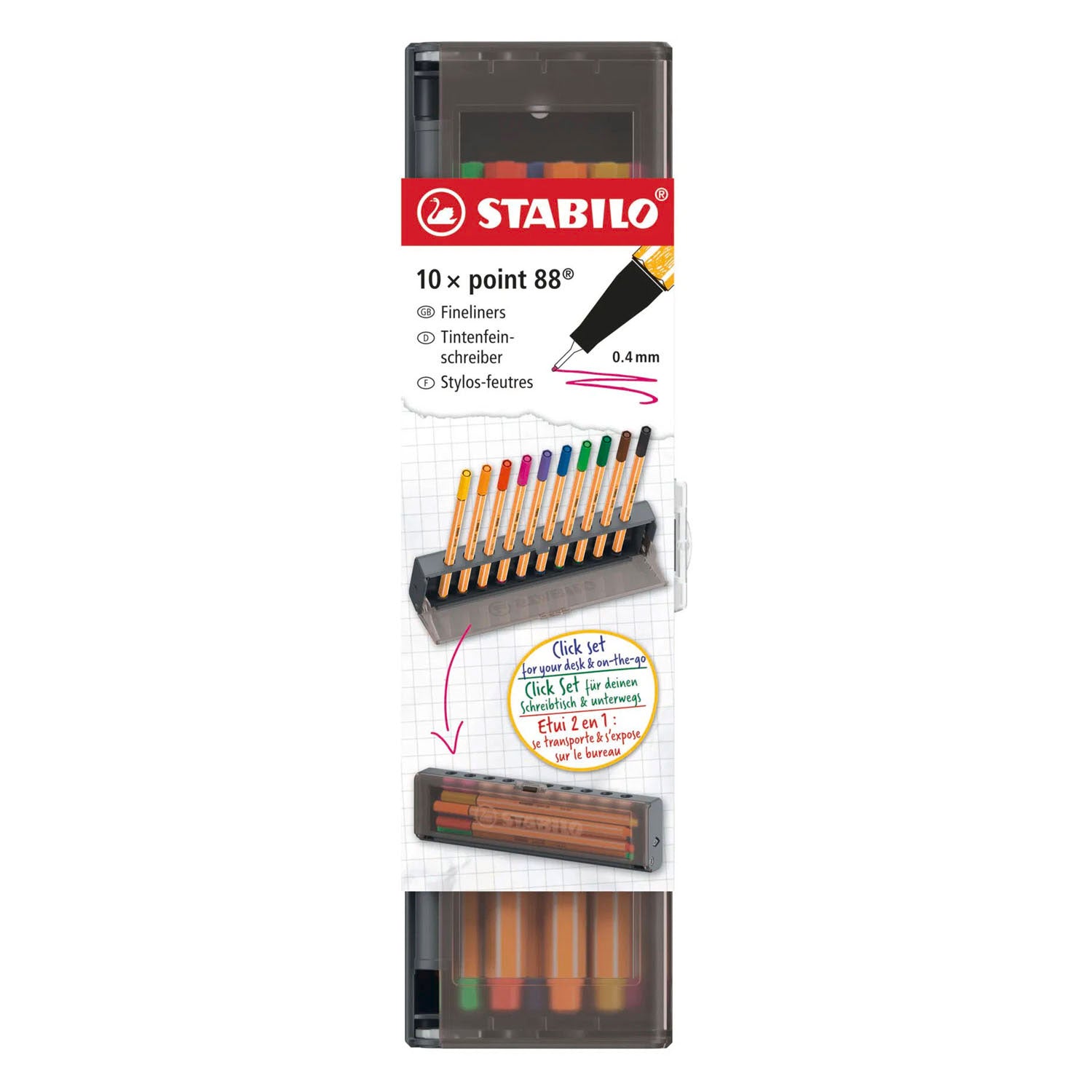 Stabilo point 88 - feutres fins premium - set de clics - 10 couleurs différentes