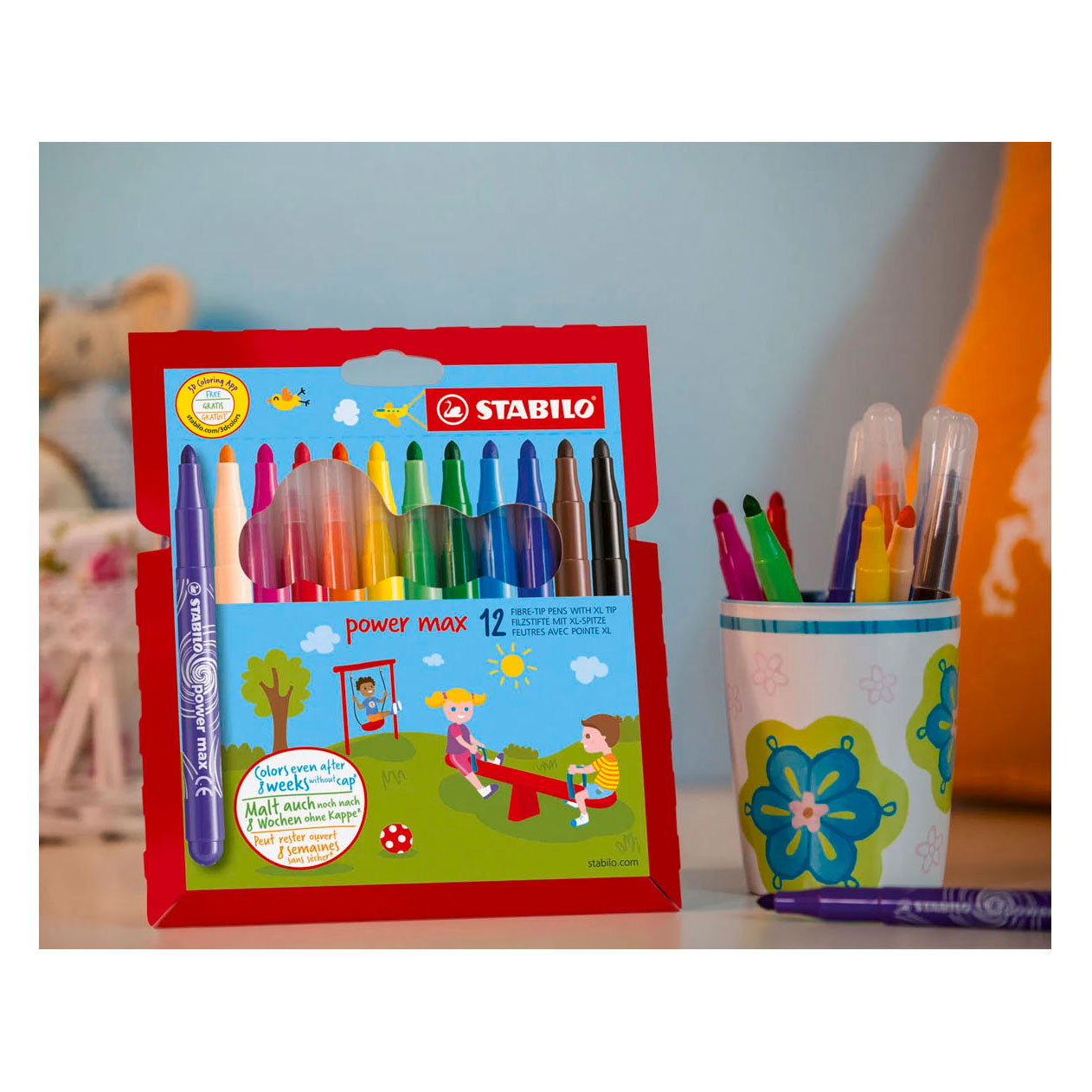Stabilo power max - feutre - avec pointe extra épaisse 3,0 mm - étui de 12 couleurs