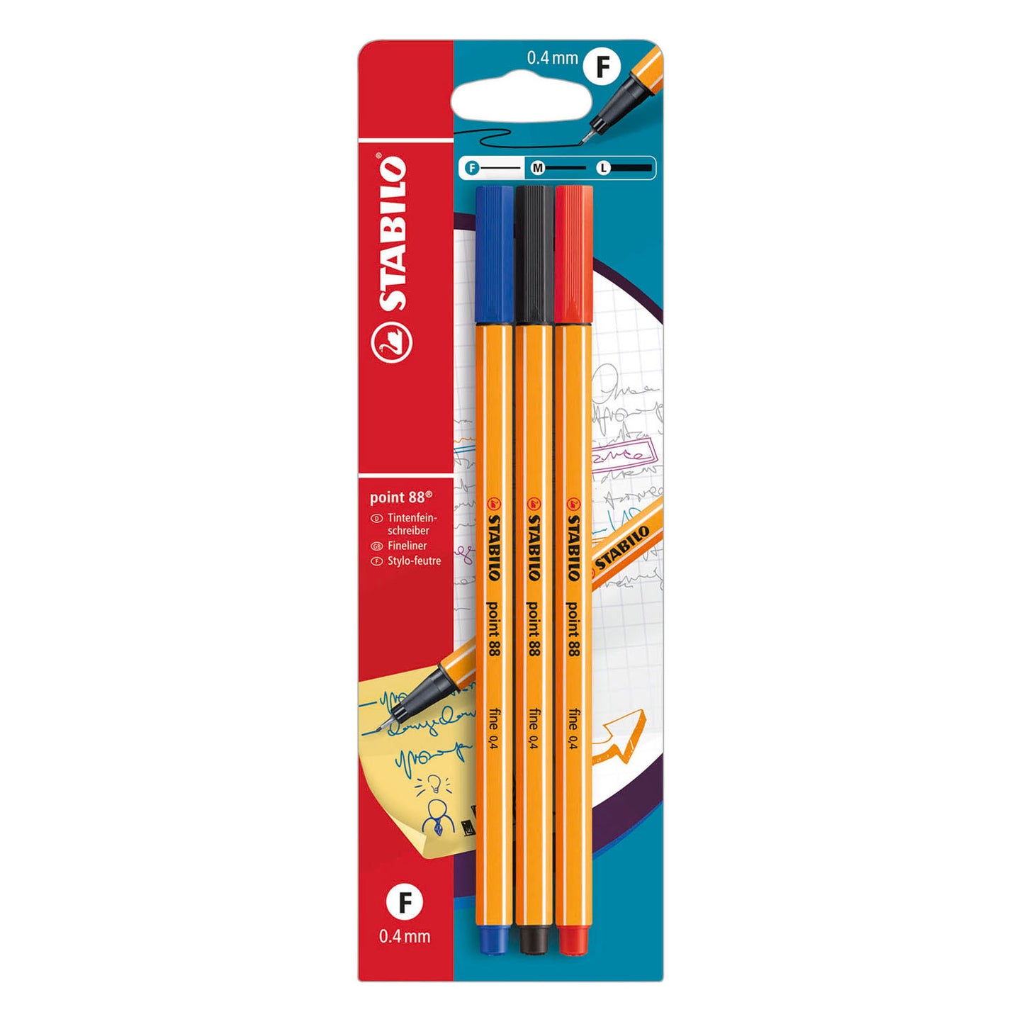 Stabilo point 88 feutres fins bleu rouge noir - 3 pcs.