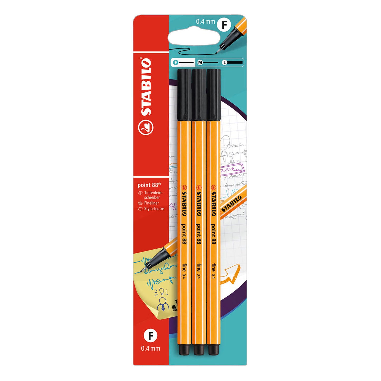Feutres fins Stabilo point 88 noirs - 3 pcs.