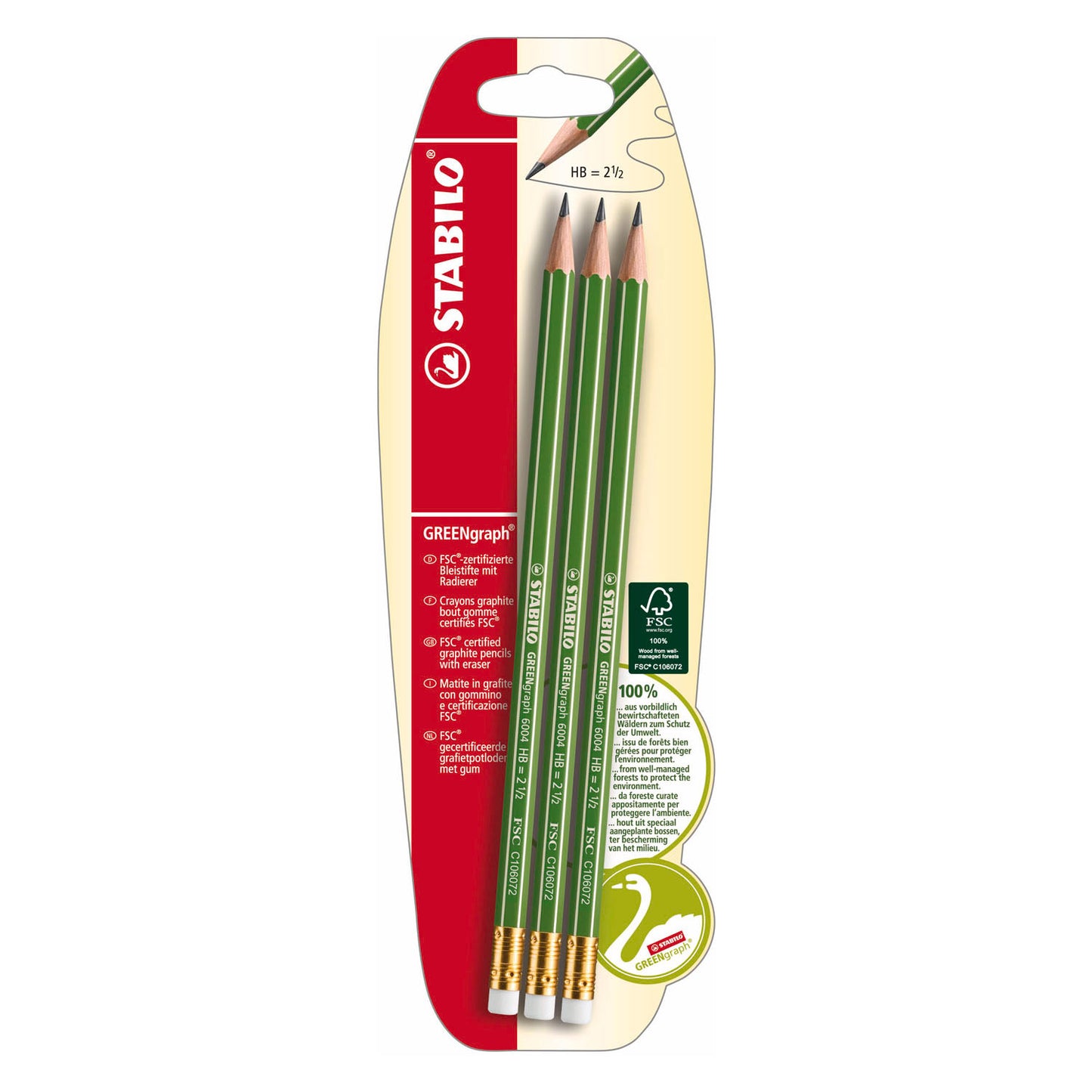 Crayons graphite Stabilo greengraph hb - 3 pcs. avec gomme