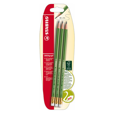 Crayons graphite Stabilo greengraph hb - 3 pcs. avec gomme