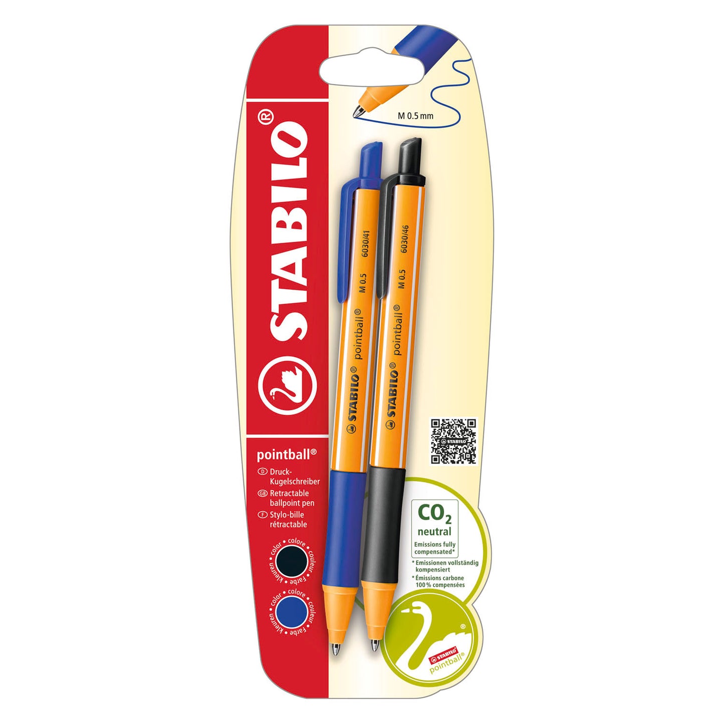 Stylos à bille Stabilo pointball bleu et noir - 2 pcs.