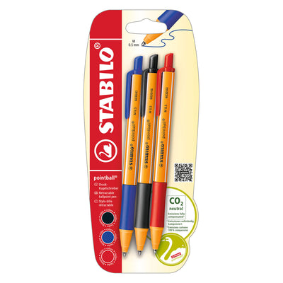 Stabilo pointball - stylo à bille - coloré - rechargeable - set de 3 couleurs - blister