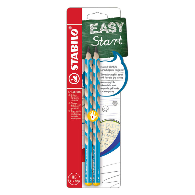 Stabilo easygraph - crayon graphite ergonomique - gaucher - dureté hb - bleu clair - 2 pièces