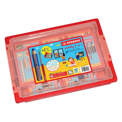 Crayons de couleur Stabilo Woody 3en1 pour emballage scolaire - 48 pcs. avec 2 taille-crayons