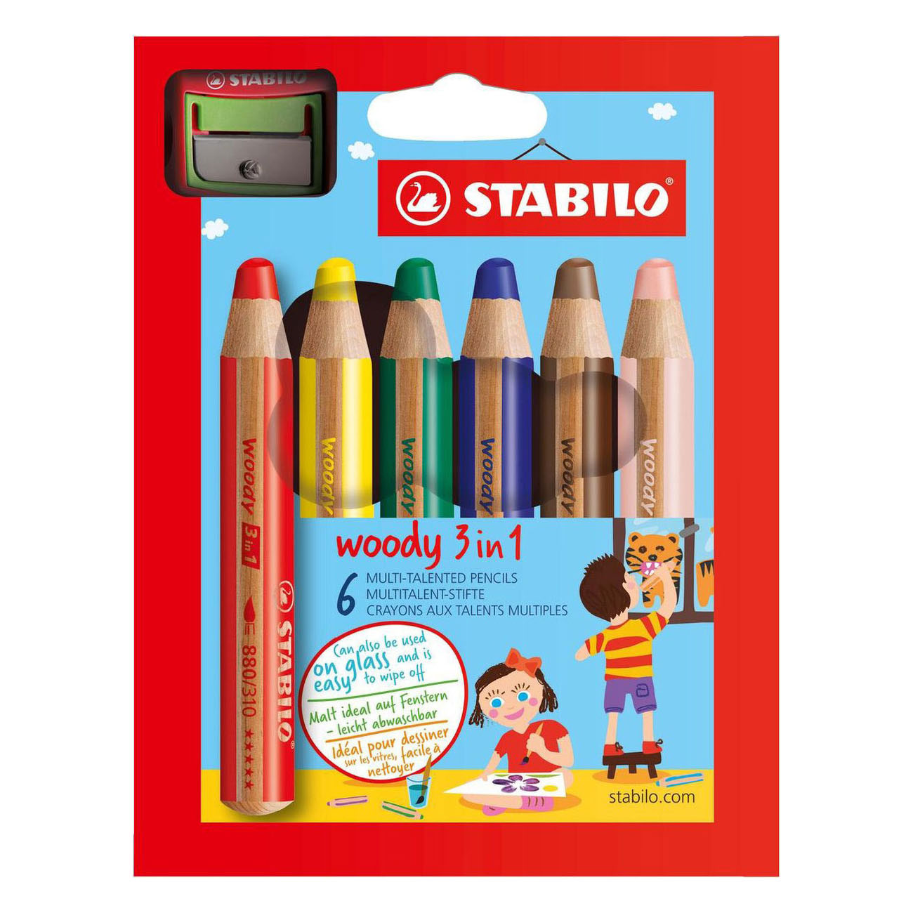 Crayons de couleur Stabilo Woody 3en1 pour emballage scolaire - 48 pcs. avec 2 taille-crayons