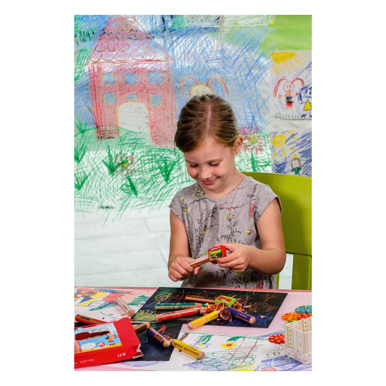 Crayons de couleur Stabilo Woody 3en1 pour emballage scolaire - 48 pcs. avec 2 taille-crayons