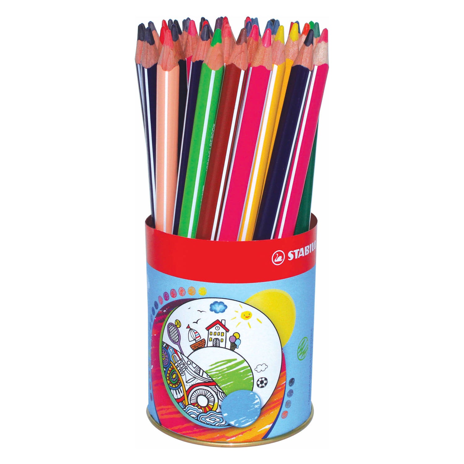 Stabilo trio crayons de couleur en emballage scolaire épais dans un étui en métal - 38 pcs.