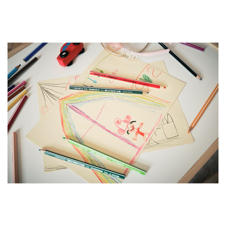 Stabilo trio crayons de couleur en emballage scolaire épais dans un étui en métal - 38 pcs.