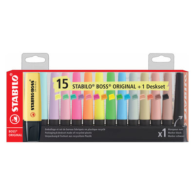 Stabilo boss original - surligneur - néon, pastel naturecolors - set de bureau avec 15 couleurs