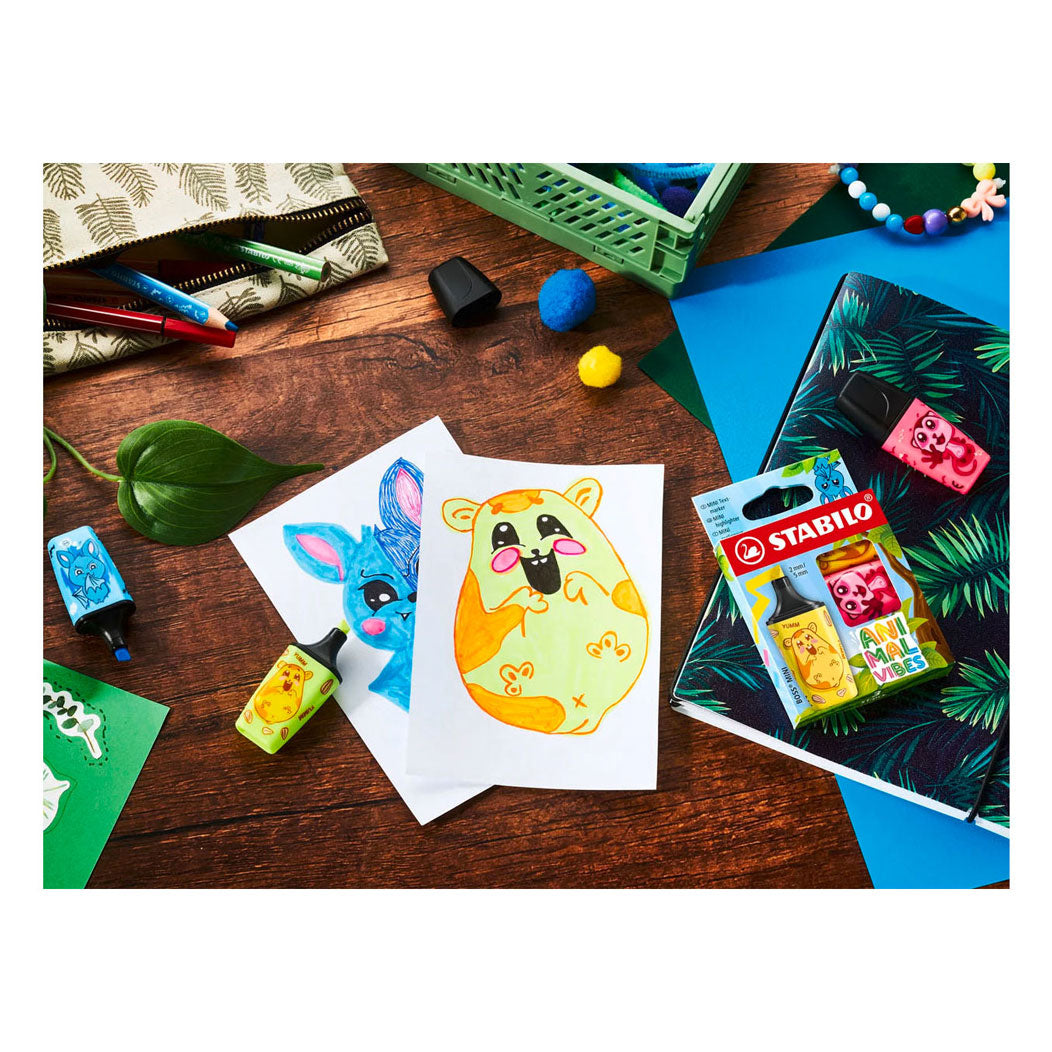 Mini surligneurs Stabilo animal vibes boss - 3 pcs.
