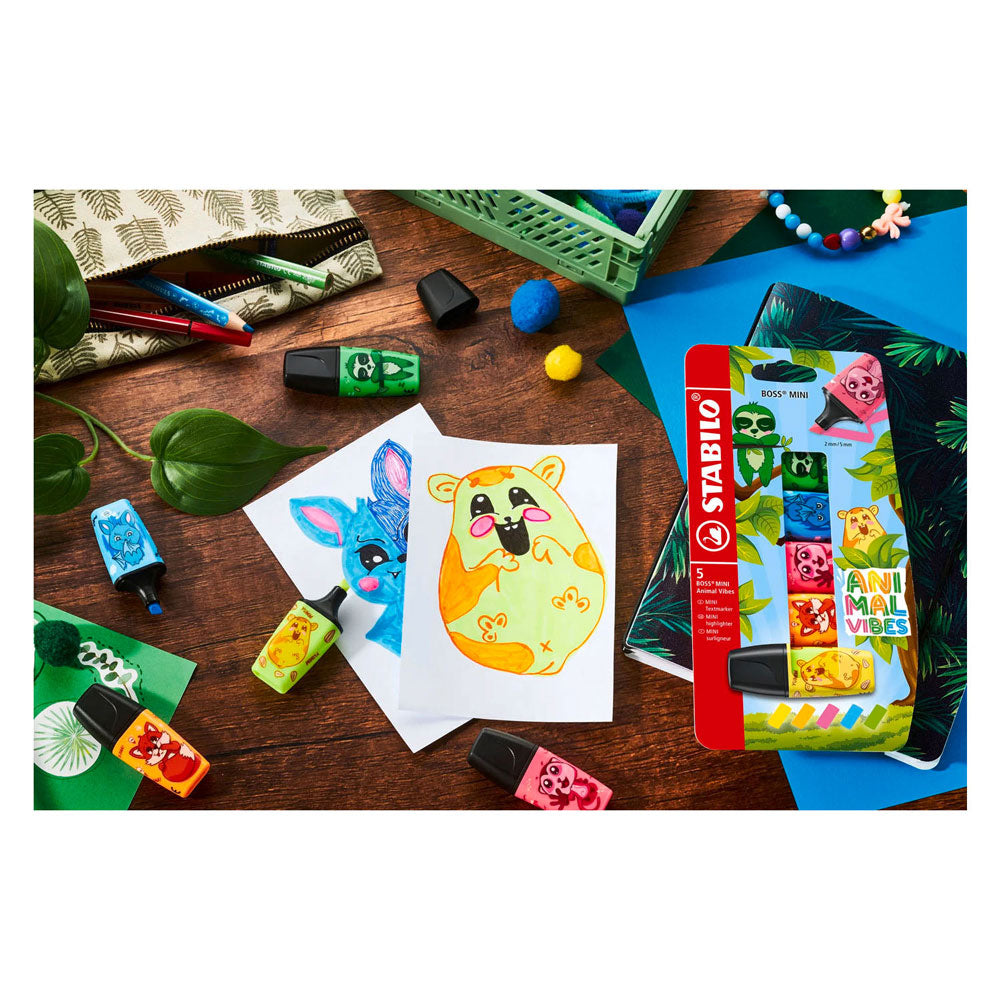 Mini surligneurs Stabilo animal vibes boss - 5 pcs.