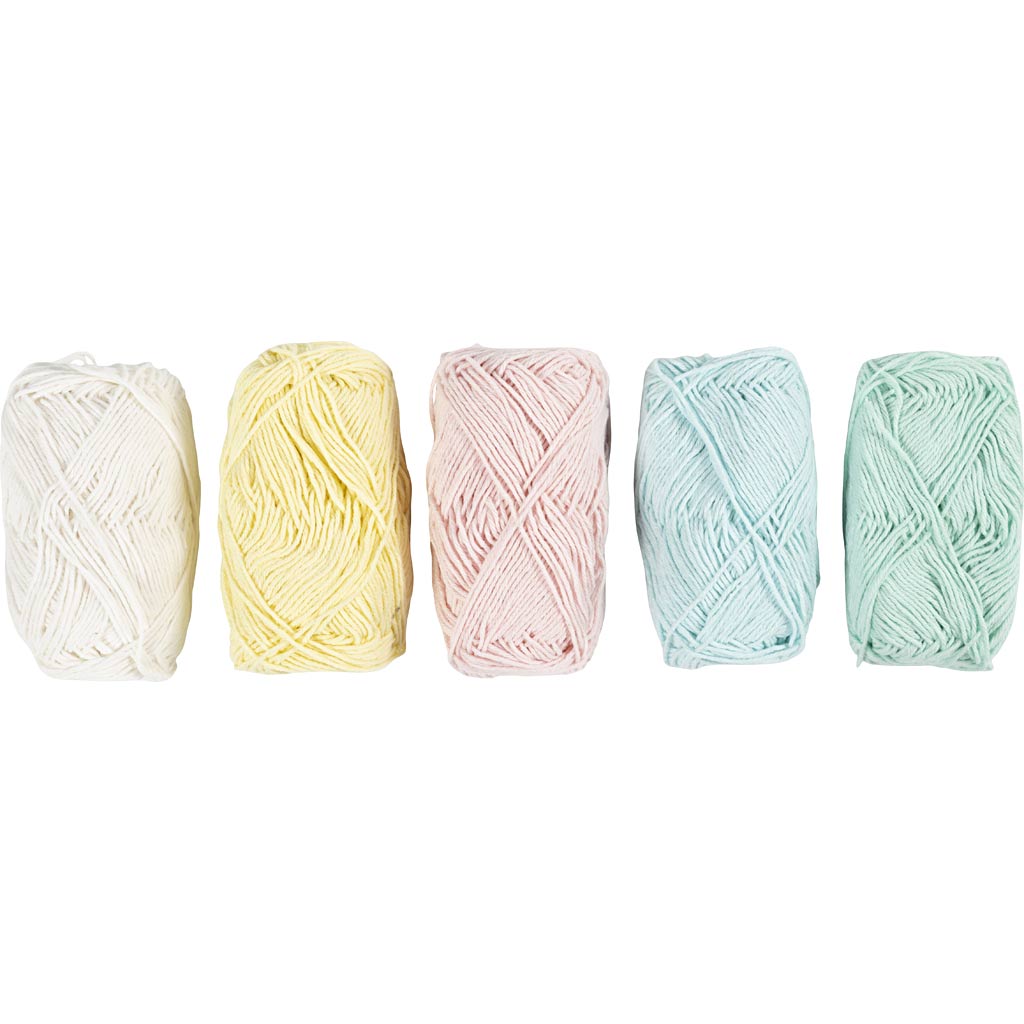 Fil de coton Creativ company, taille 8 4, l: 5x50 m, couleurs pastel, 5x20 g 1 boîte