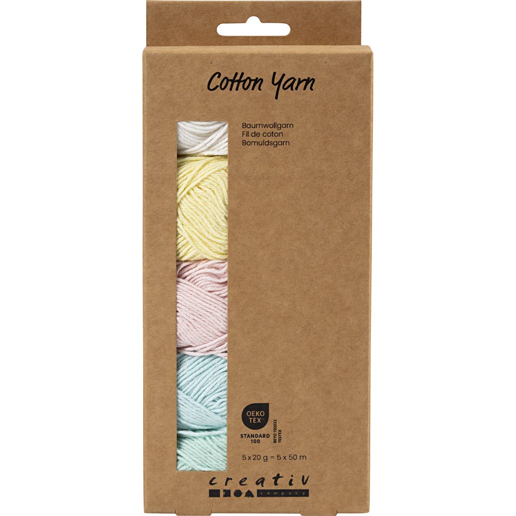 Fil de coton Creativ company, taille 8 4, l: 5x50 m, couleurs pastel, 5x20 g 1 boîte