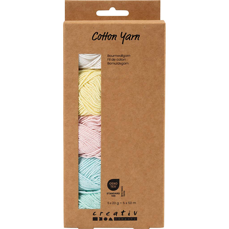 Fil de coton Creativ company, taille 8 4, l: 5x50 m, couleurs pastel, 5x20 g 1 boîte