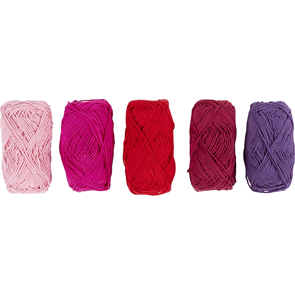 Fil de coton Creativ company, taille 8 4, l: 5x50 m, harmonie rose violet, 5x20 g 1 boîte