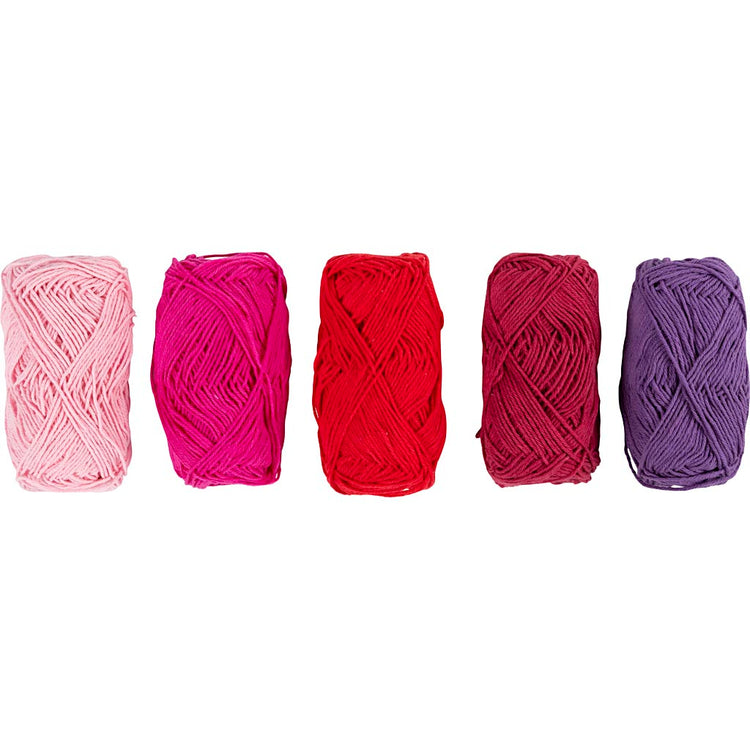 Fil de coton Creativ company, taille 8 4, l: 5x50 m, harmonie rose violet, 5x20 g 1 boîte