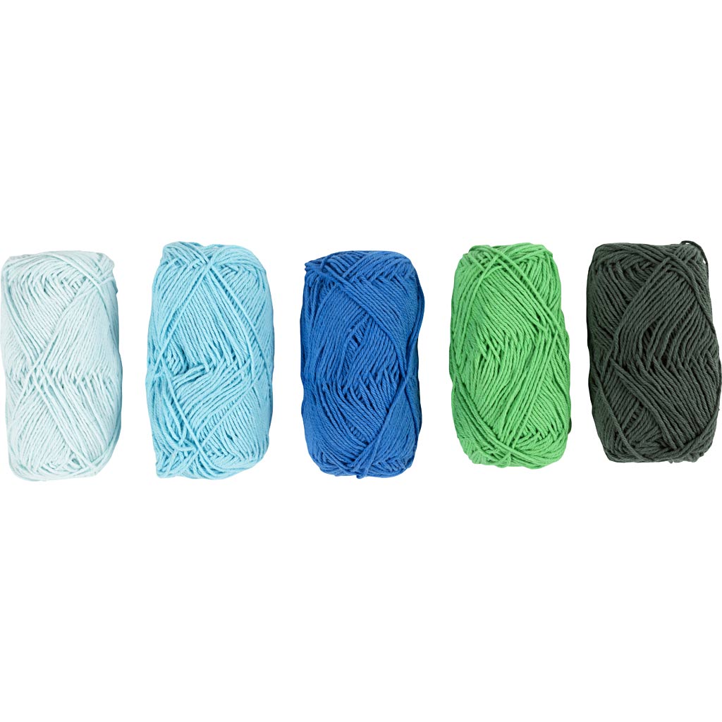 Fil de coton Creativ company, taille 8 4, l: 5x50 m, harmonie bleu vert, 5x20 g 1 boîte
