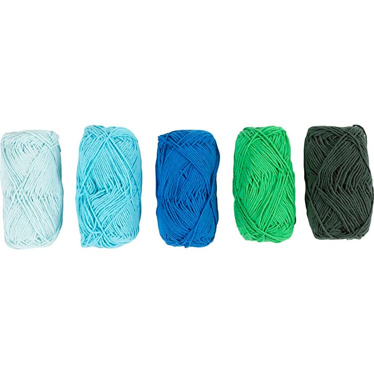 Fil de coton Creativ company, taille 8 4, l: 5x50 m, harmonie bleu vert, 5x20 g 1 boîte
