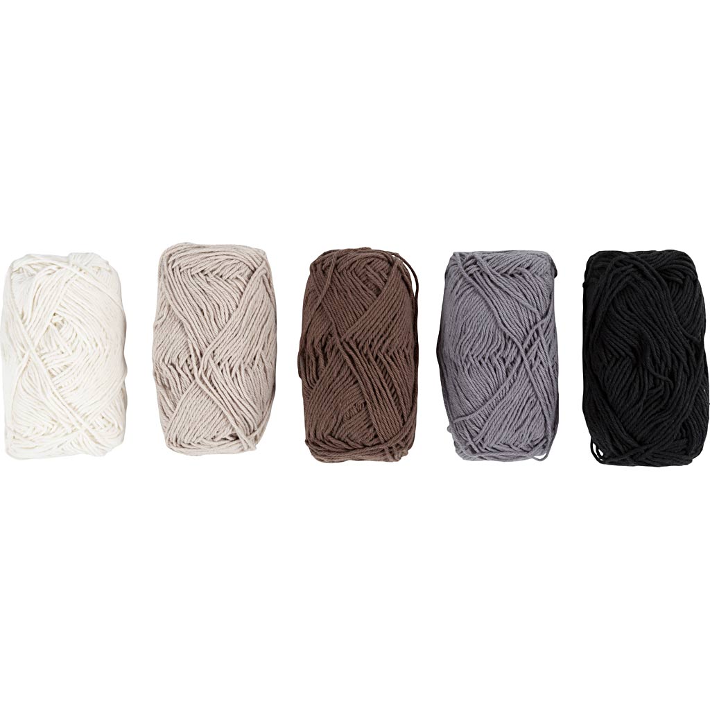 Fil de coton Creativ company, taille 8 4, l: 5x50 m, couleurs naturelles, 5x20 g 1 boîte