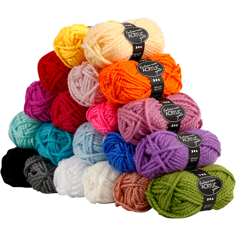 Fil acrylique fantaisie Creativ company, l: 35 m, maxi, différentes couleurs, 20x50 g 1 boîte