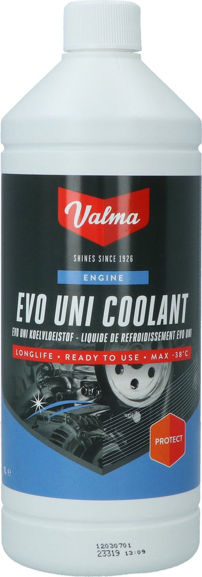 Liquide de refroidissement Valma evo uni -38°c 1 litre – prêt à l'emploi – protège du gel et de la corrosion – miscible avec tous les liquides de refroidissement – sans danger pour la peinture et le caoutchouc
