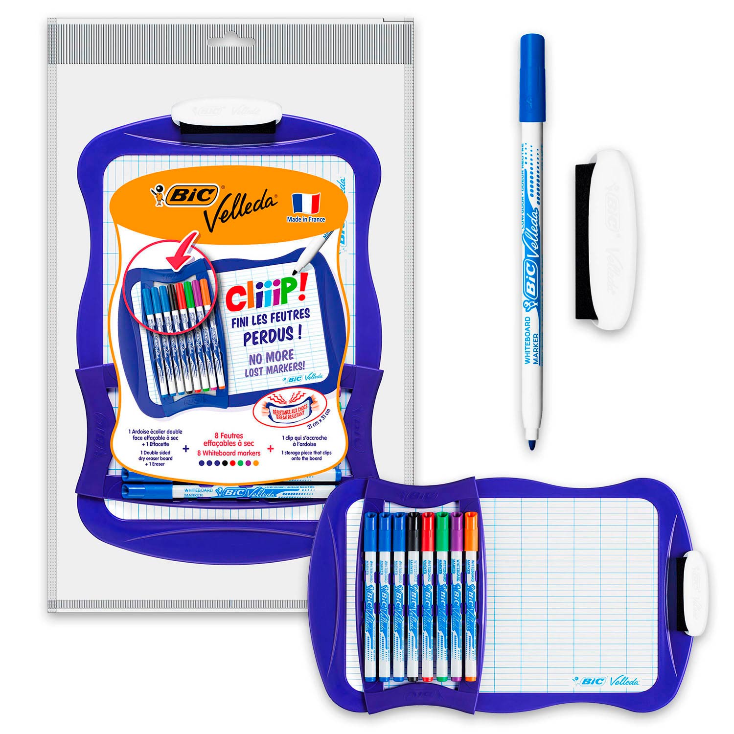 Tableau blanc Bic Velleda avec 8 marqueurs