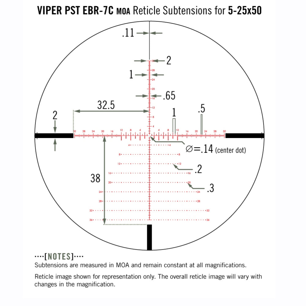 Lunette de visée Vortex Viper PST Gen II 5-25x50 FFP, réticule EBR-7C (MRAD)