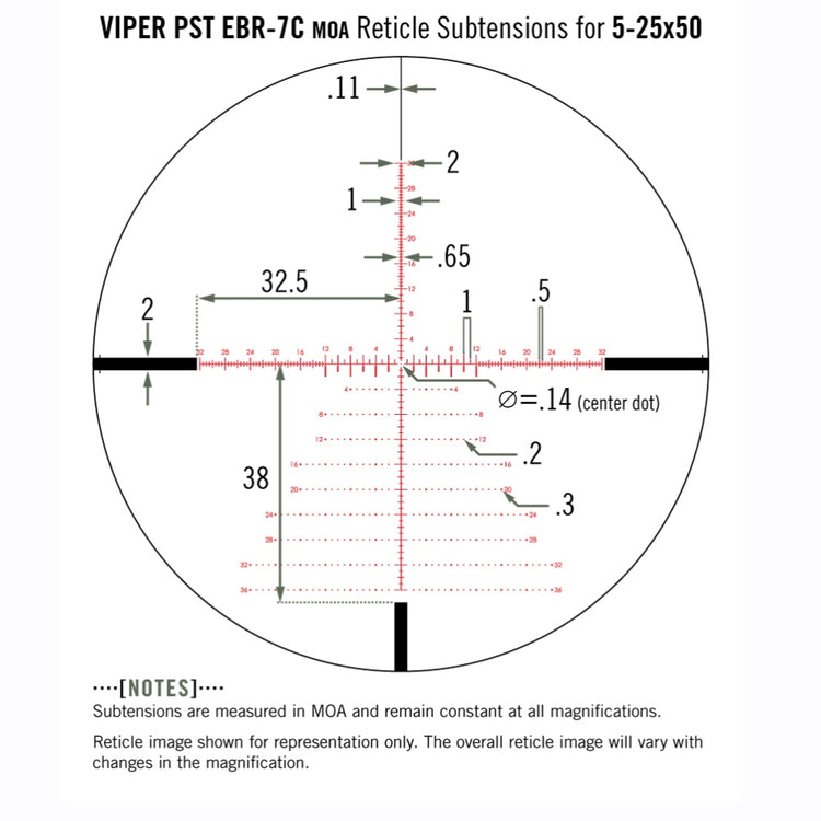 Lunette de visée Vortex Viper PST Gen II 5-25x50 FFP, réticule EBR-7C (MRAD)