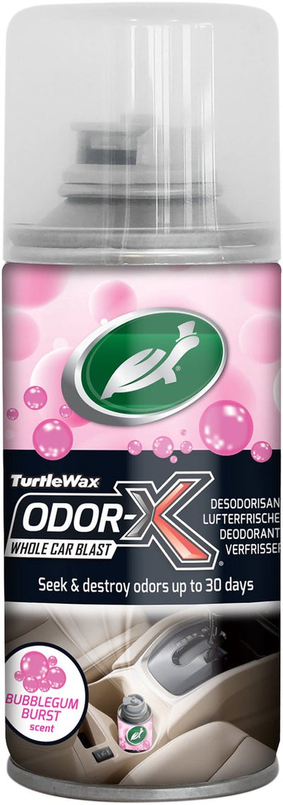 Turtle Wax Odor-X Car Brumisateur Bubblegum - Dissolvant d'odeurs tout-en-un - Pour textiles, tapis, garnitures de toit et systèmes de ventilation - S'attaque aux odeurs profondément absorbées - Avec un délicieux parfum de bubblegum - 100 ml