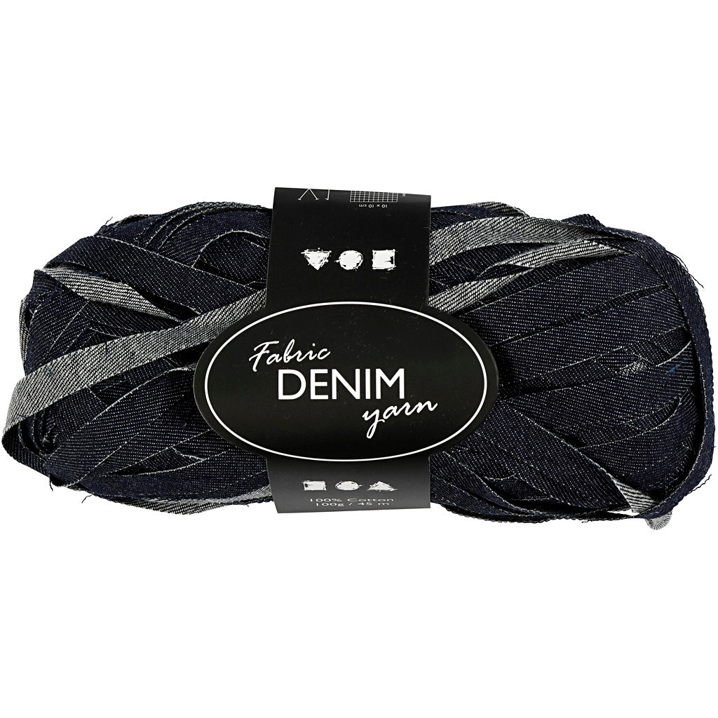 Fil textile denim Creativ company, l: 45 m, bleu, 100 gr 1 pelote