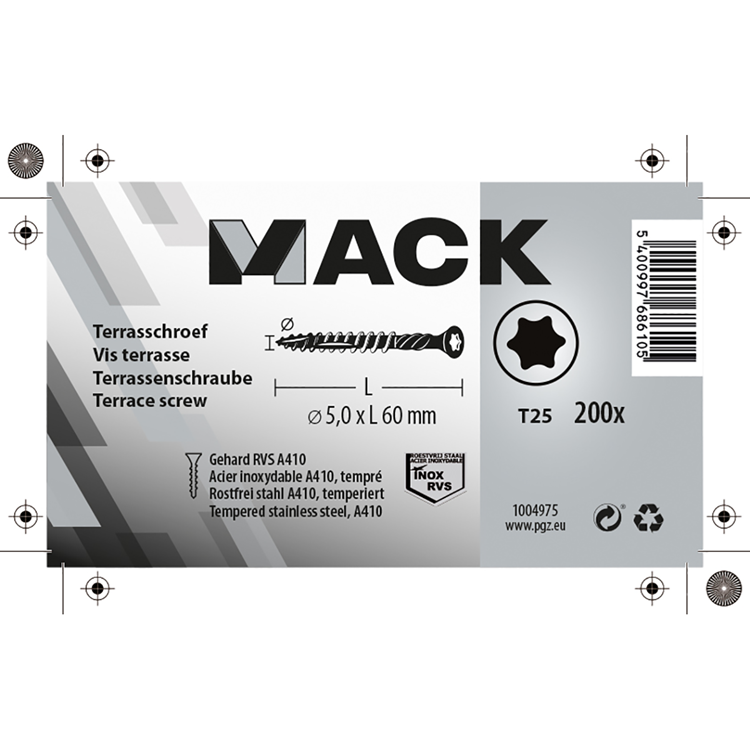 Mack 1004975 - vis de terrasse ss410 200pcs5.0 4.0x60mm | 6 pièces