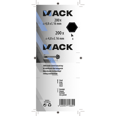 Mack 1007021 - vis hexagonale auto-aléseuse 200 200 pcs 4,8x16mm | 5 pièces