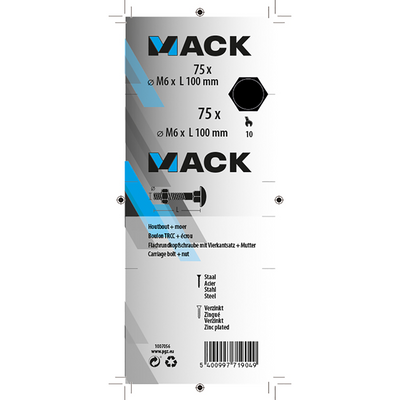 Mack 1007056 - boulon à bois + écrou galvanisé 75 pcs6 x 100 mm | 1 pièce