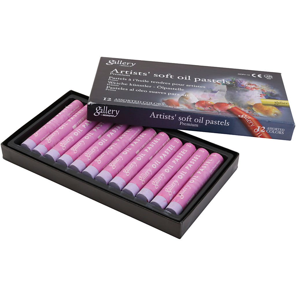Pastel à l'huile Gallery, l: 7 cm, d 11 mm, épaisseur 11 mm, violet clair, 12 pièces 1 boîte
