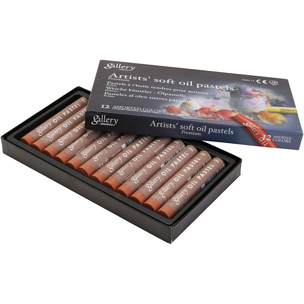 Pastel à l'huile Gallery, l: 7 cm, d 11 mm, épaisseur 11 mm, orange brûlé, 12 pièces 1 boîte