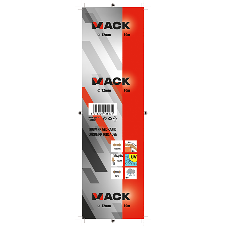 Mack 1014929 - fil pp torsadé orange 12mm 10m | 5 pièces