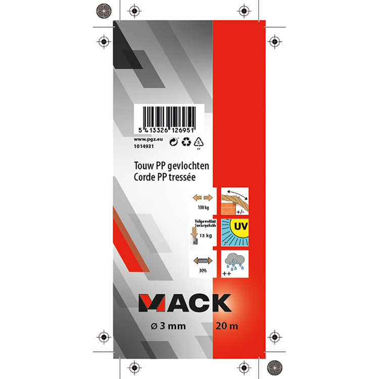 Mack 1014931 - pp tressé blanc bleu brin3mm 20m | 5 pièces