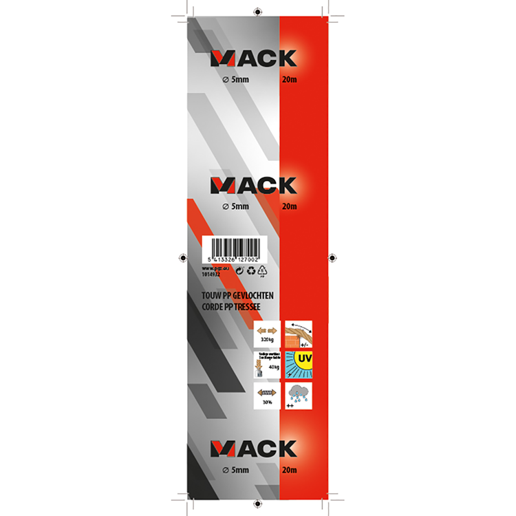 Mack 1014932 - pp tressé blanc bleu brin5mm 20m | 5 pièces