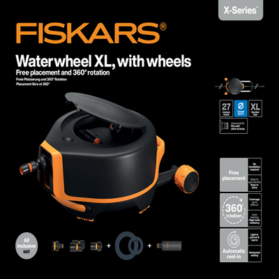 Fiskars 1071996 - enrouleur de tuyau automatique xl avec roues avec tuyau d'arrosage de 20 m | 1 pièce