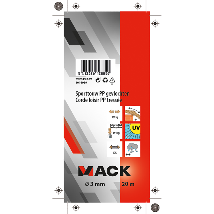 Mack 1014939 - corde de sport brin tressé pp3mm 20m | 5 pièces